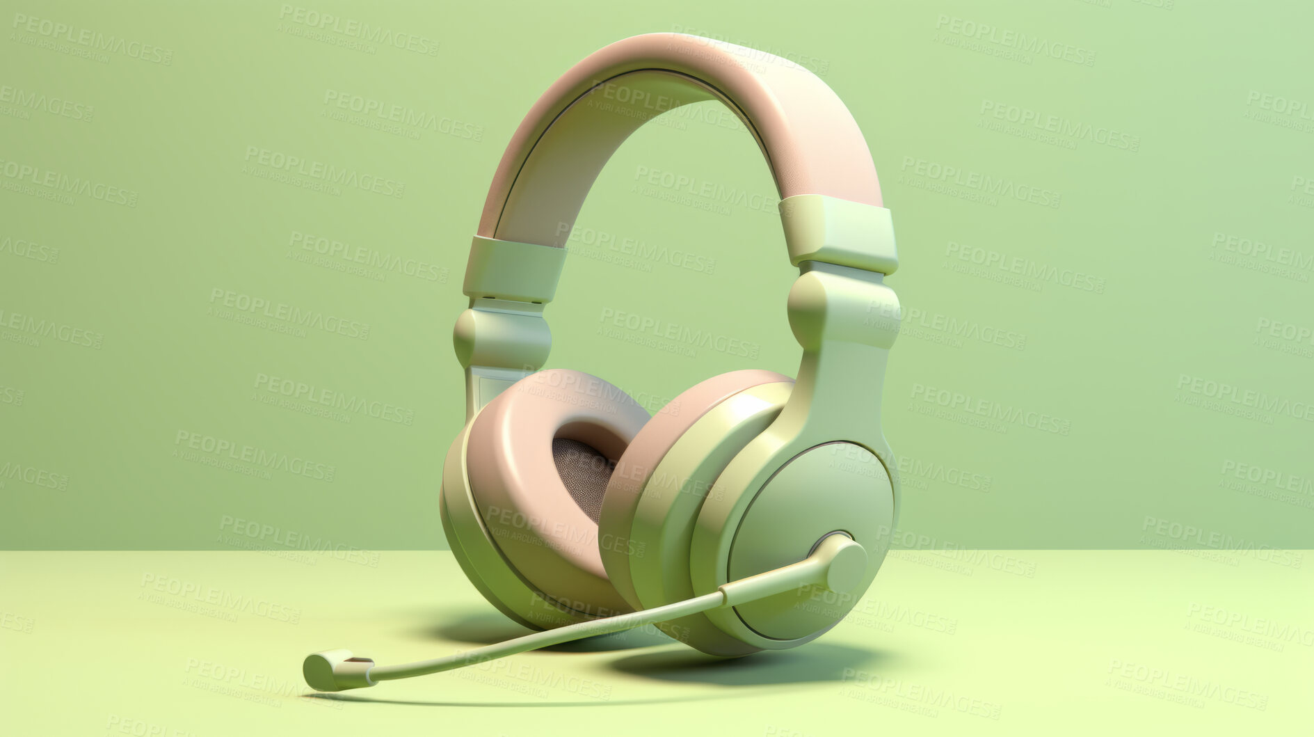 Buy stock photo 3D render of a green headset, for radio, music, live streaming and recording music