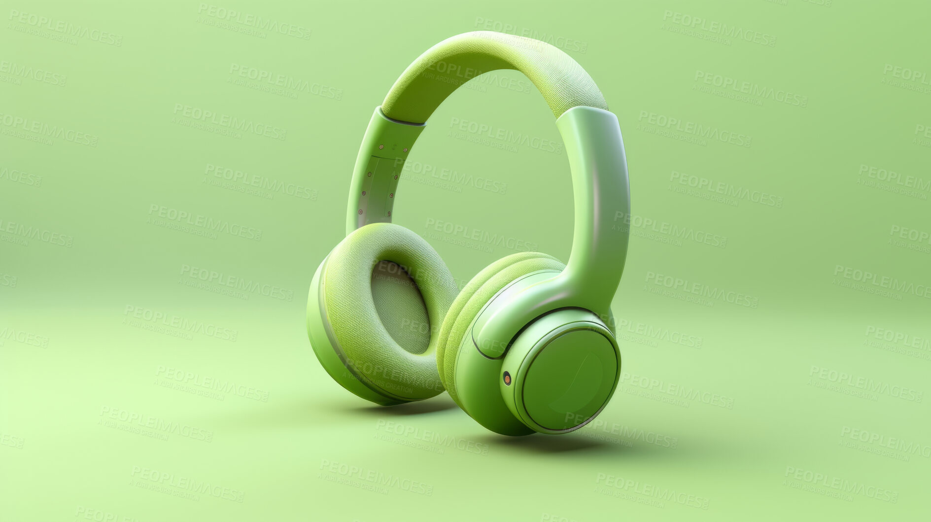 Buy stock photo 3D render of a green headset, for radio, music, live streaming and recording music