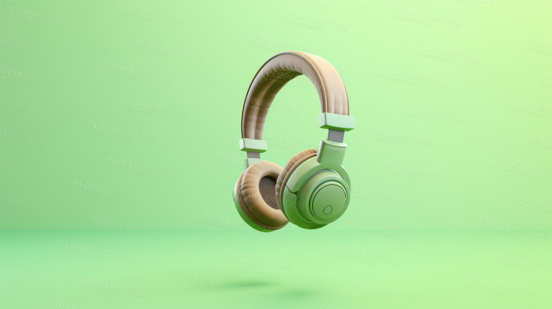 Buy stock photo 3D render of a green headset, for radio, music, live streaming and recording music