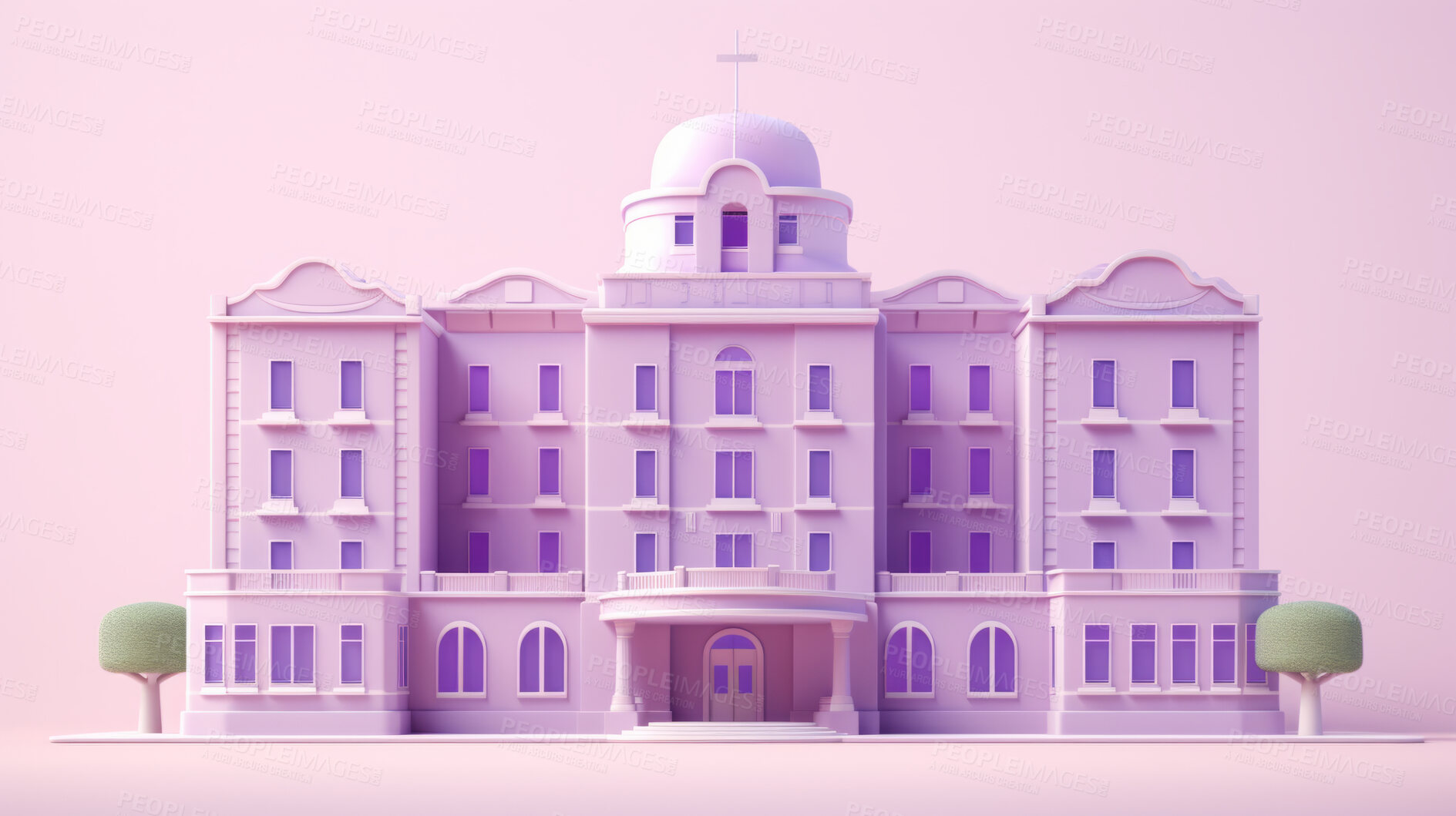 Buy stock photo 3D render of a hospital, mall or place of worship for virtual reality or architecture