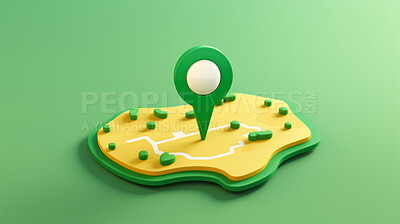 3D render of a location or gps icon and a map, against a green background