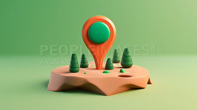 Buy stock photo 3D render of a location or gps icon and a map, against a green background