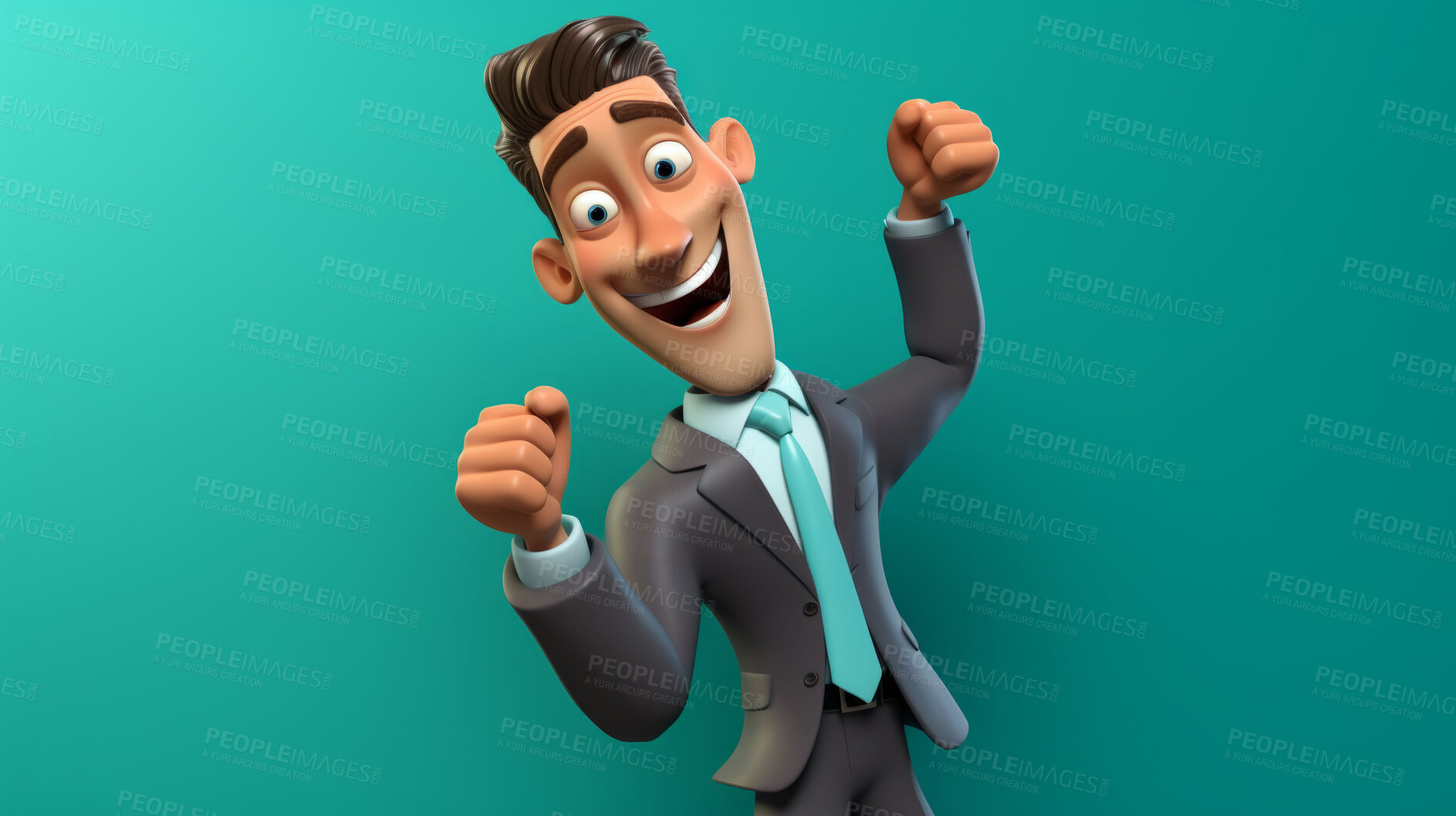 Buy stock photo 3D Cartoon of a businessman or sales person for virtual reality avatar, against teal background