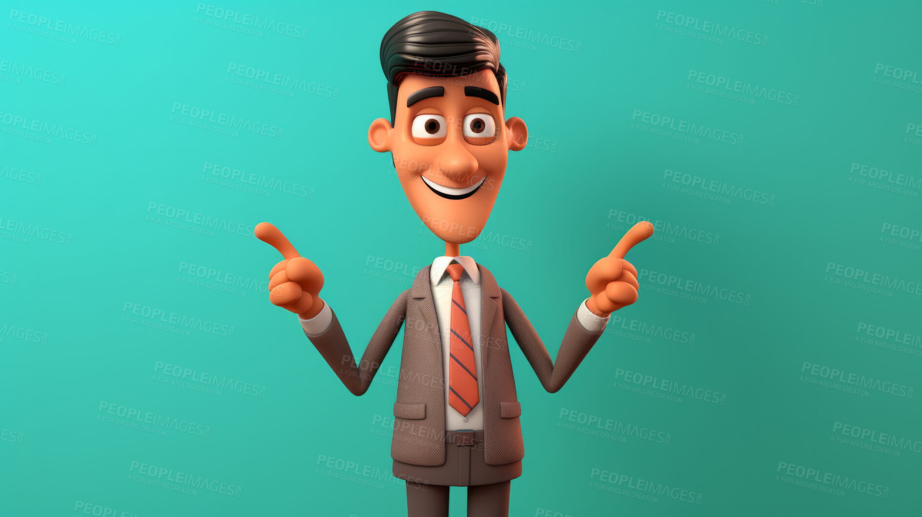 Buy stock photo 3D Cartoon of a businessman or sales person for virtual reality avatar, against teal background