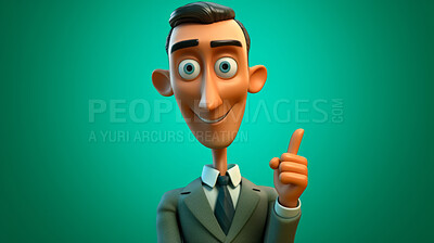 3D Cartoon of a businessman or sales person for virtual reality avatar, against teal background