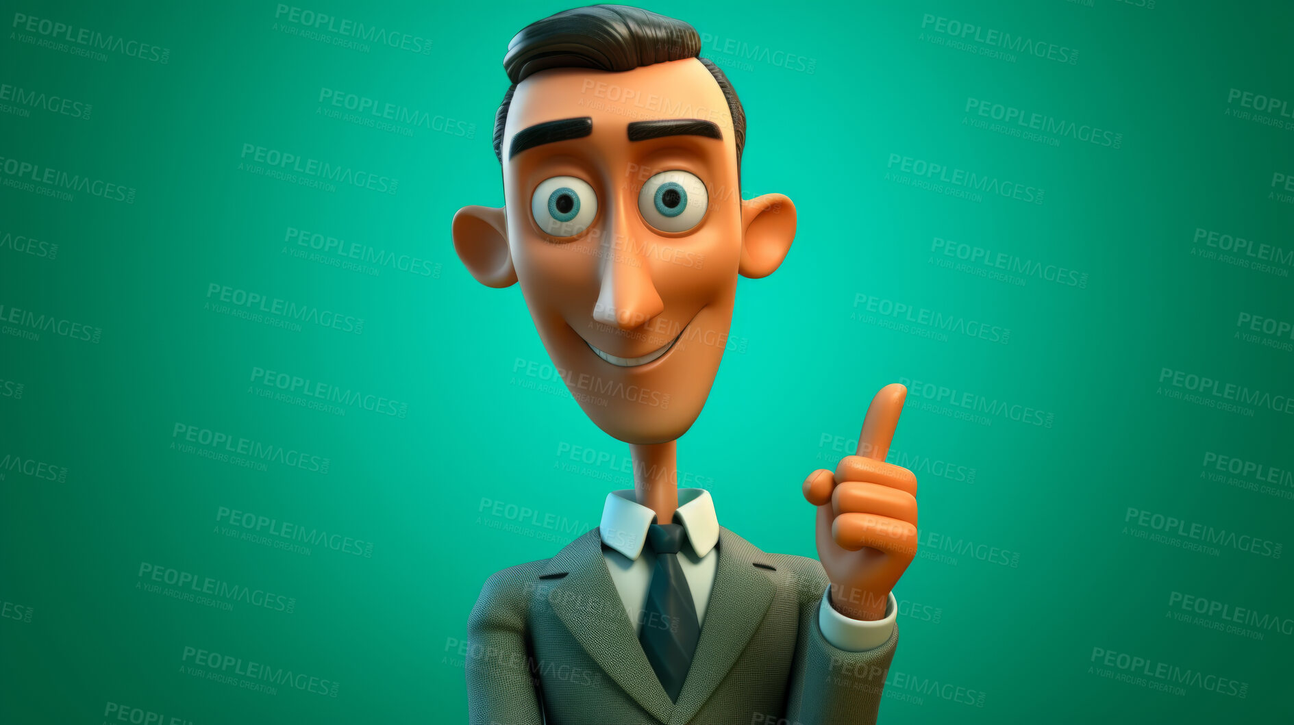 Buy stock photo 3D Cartoon of a businessman or sales person for virtual reality avatar, against teal background