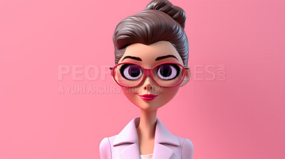 3D Cartoon of a woman for virtual reality avatar. Portrait of a girl against a pink background