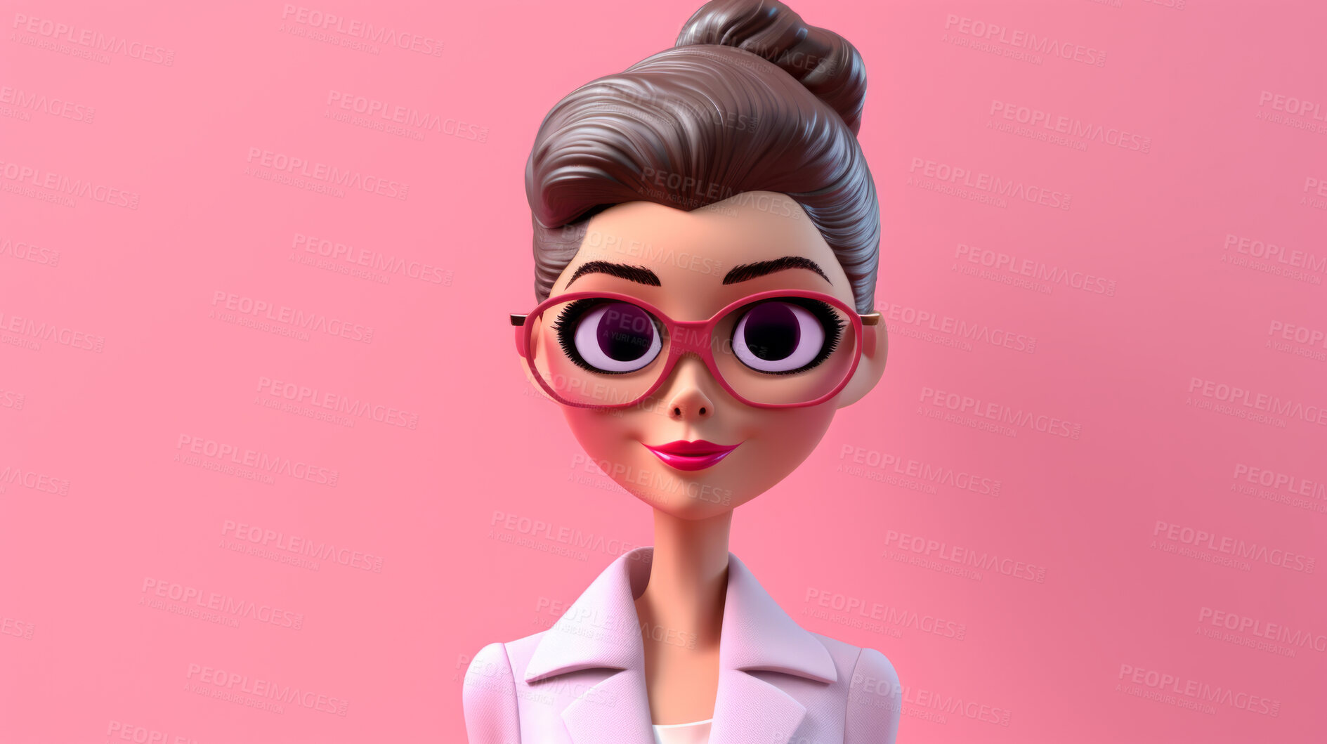 Buy stock photo 3D Cartoon of a woman for virtual reality avatar. Portrait of a girl against a pink background