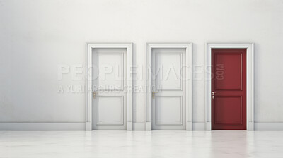 Three doors illustrating making a decision or choice for the future, or career.