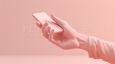 3D render of a hand holding a cellphone with copy space or screen for your app design