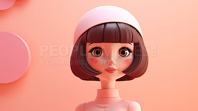 3D Cartoon of a woman for virtual reality avatar. Portrait of a girl against a pink background