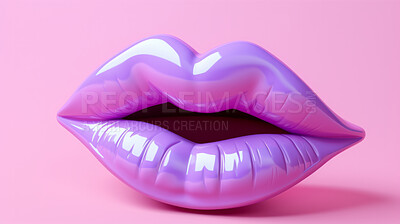 Full lips icon, for cosmetics, lip filler or surgery. Purple lips against a pink background