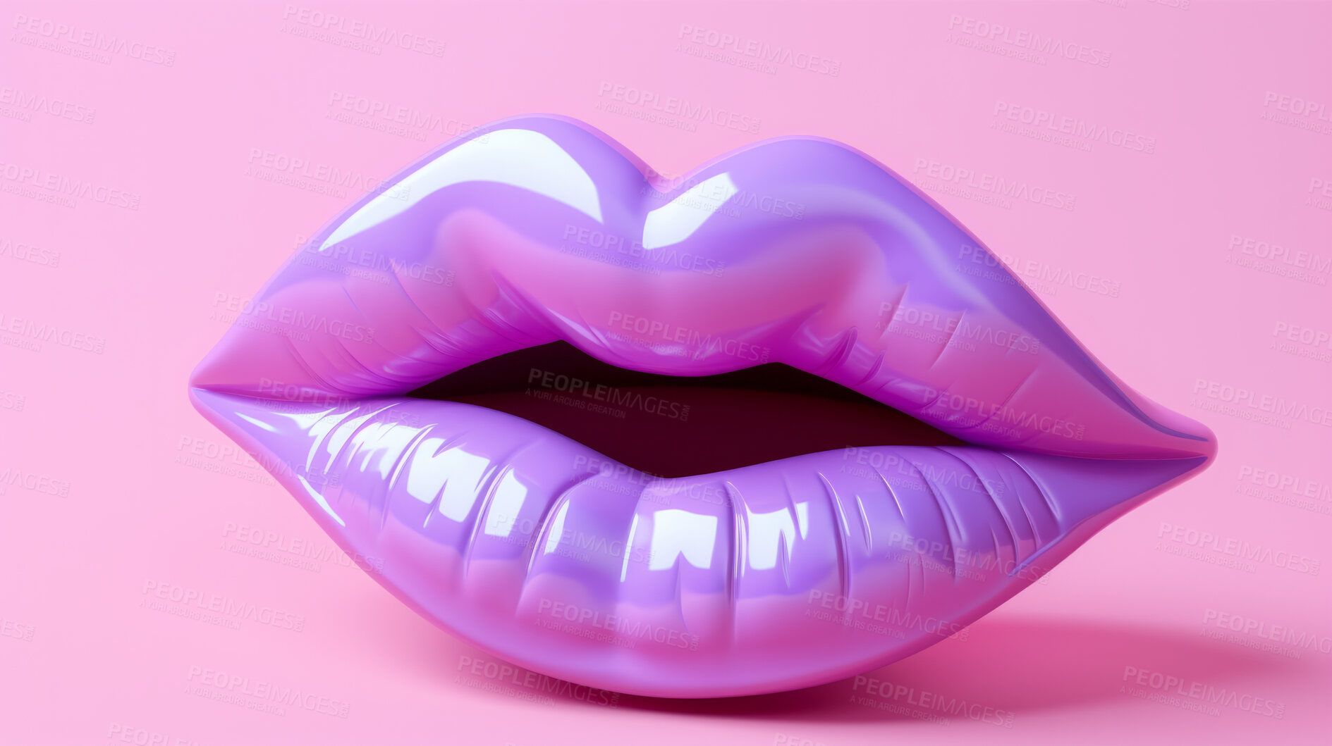 Buy stock photo Full lips icon, for cosmetics, lip filler or surgery. Purple lips against a pink background