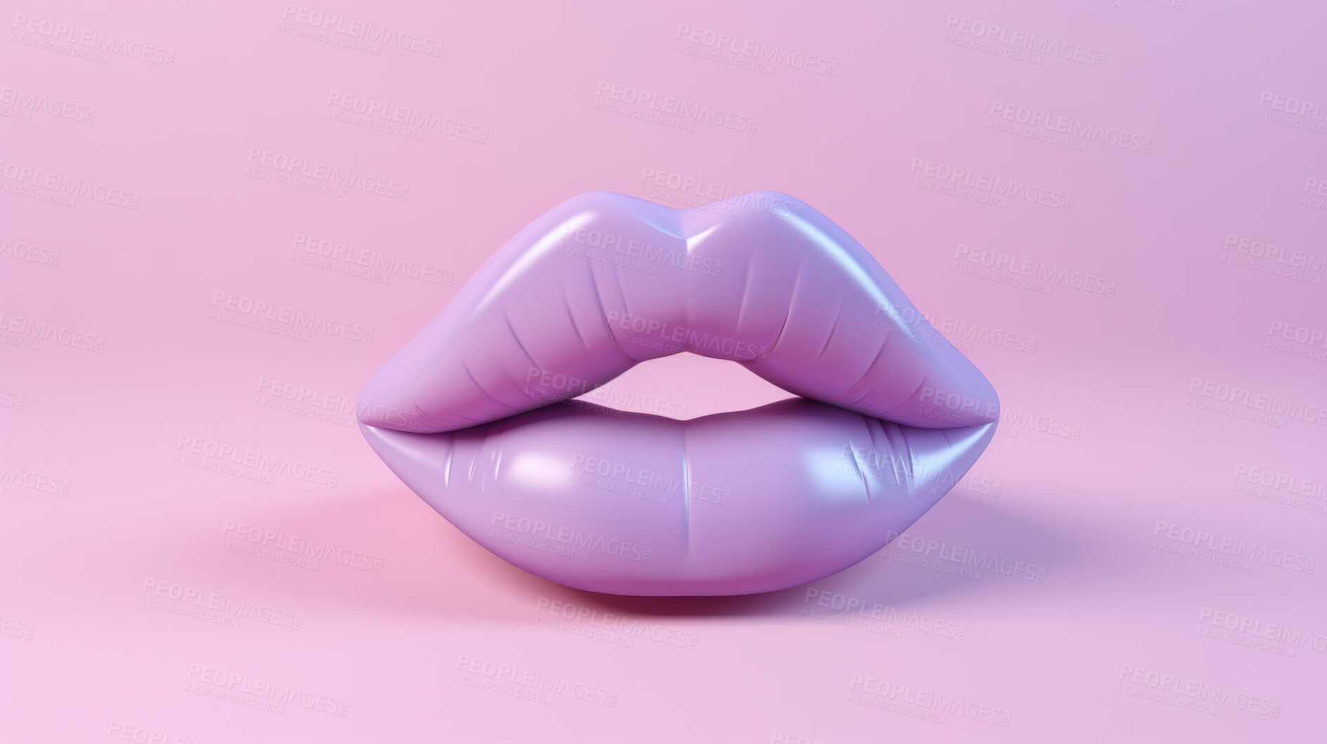 Buy stock photo Full lips icon, for cosmetics, lip filler or surgery. Purple lips against a pink background