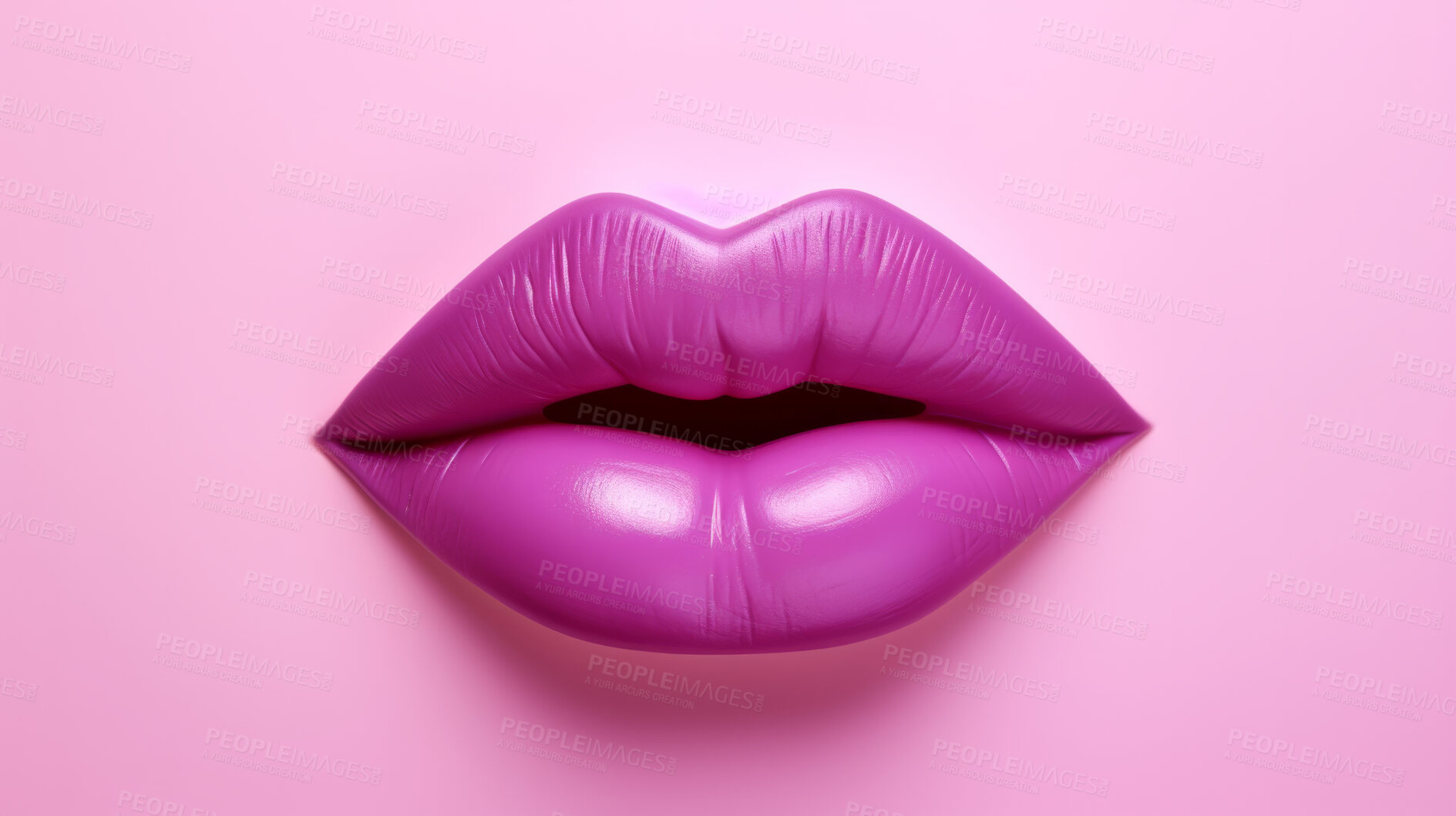 Buy stock photo Full lips icon, for cosmetics, lip filler or surgery. Purple lips against a pink background