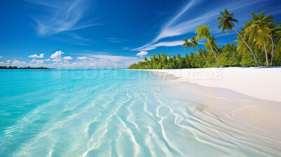 Buy stock photo Beautiful summer tropical island with palm trees and clean turquoise beach