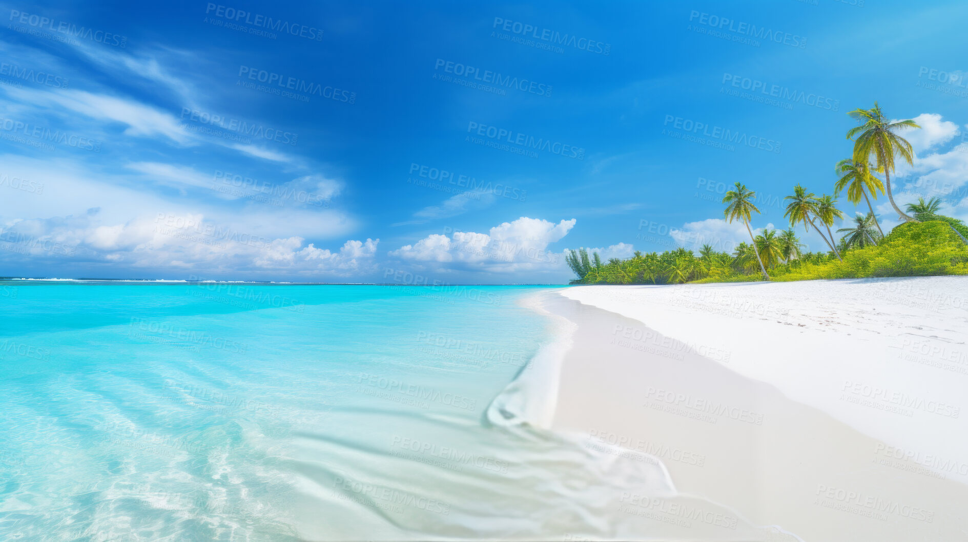 Buy stock photo Beautiful summer tropical island with palm trees and clean turquoise beach
