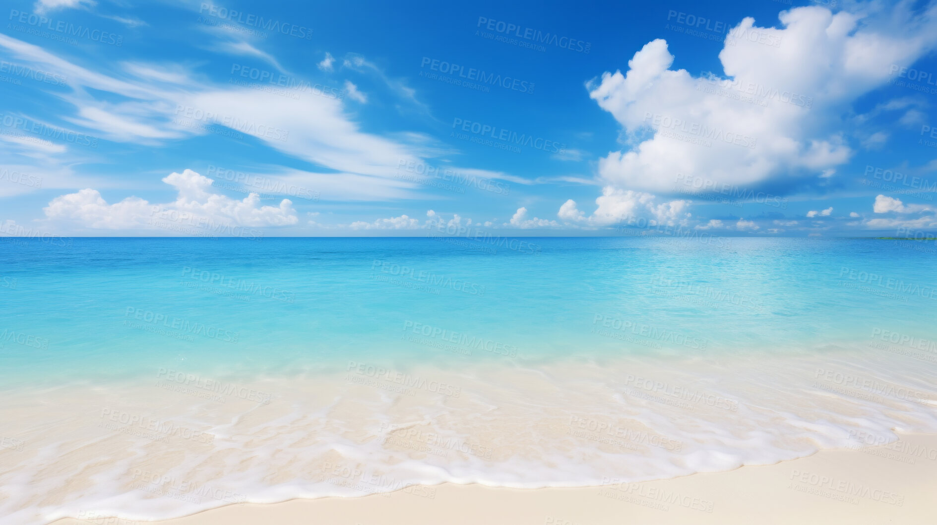 Buy stock photo Beautiful summer tropical island with blue cloudy sky and clean turquoise  beach