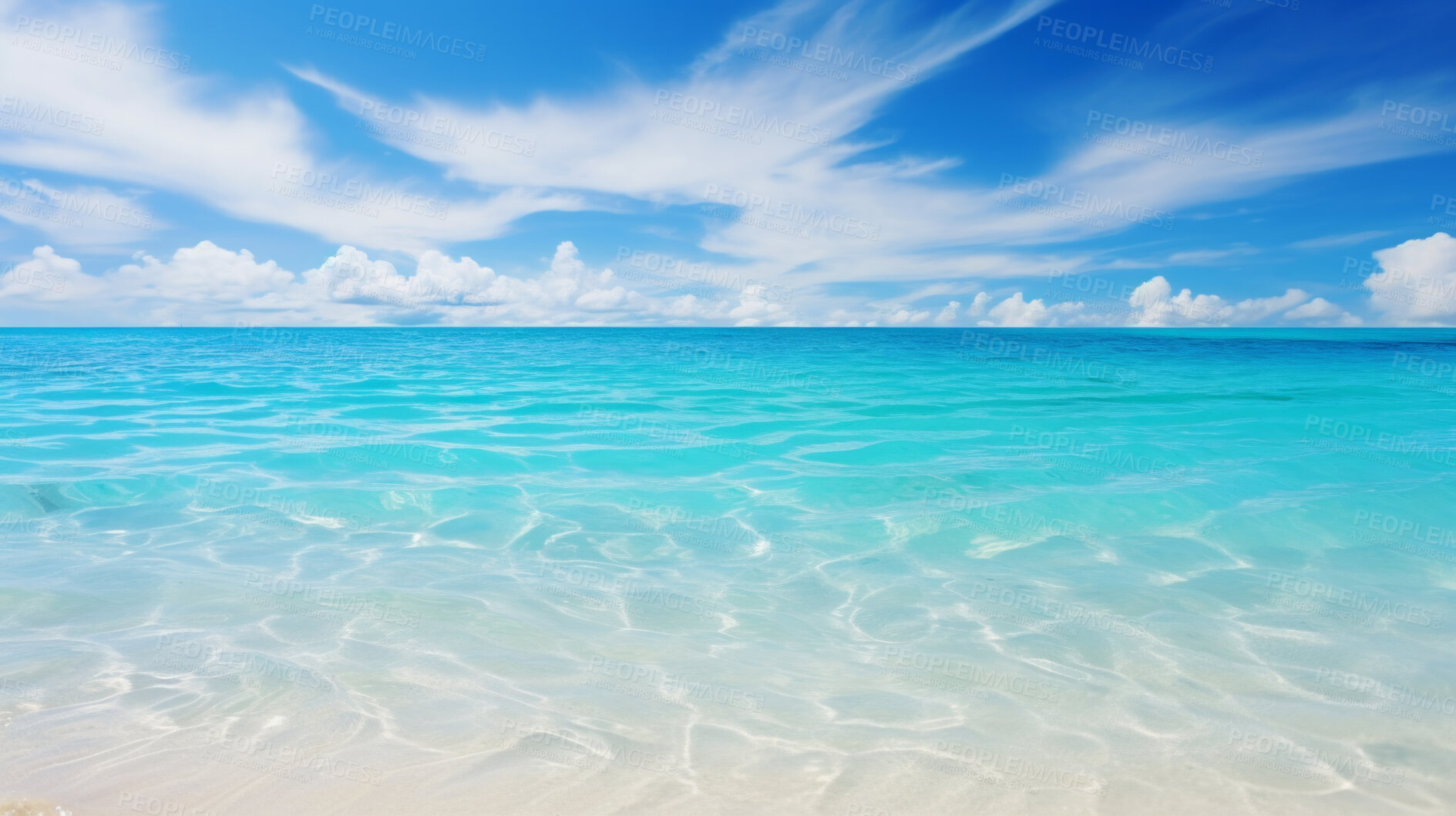 Buy stock photo Beautiful summer tropical island with blue cloudy sky and clean turquoise  beach