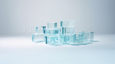 Buy stock photo Close up of ice cubes for drinks or product display on white background