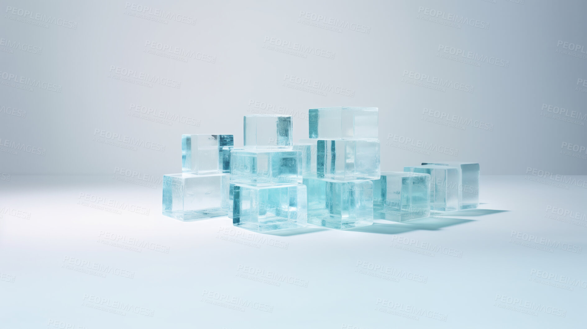 Buy stock photo Close up of ice cubes for drinks or product display on white background