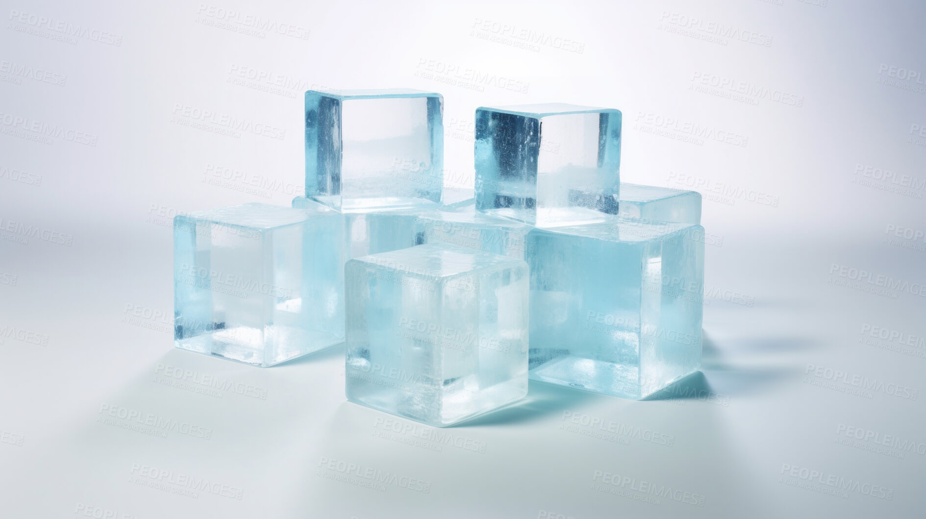 Buy stock photo Close up of ice cubes for drinks or product display on white background