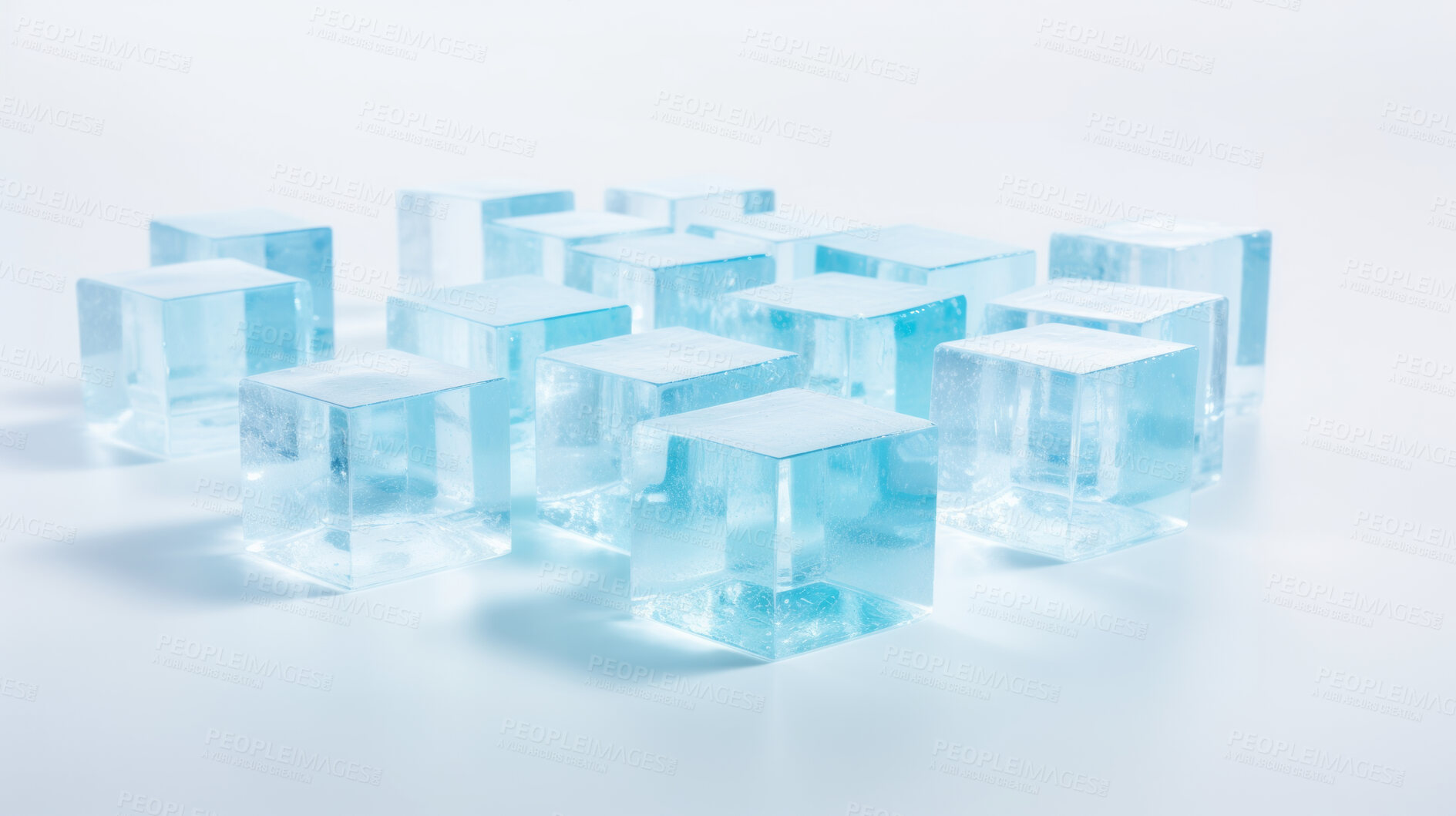 Buy stock photo Close up of ice cubes for drinks or product display on white background