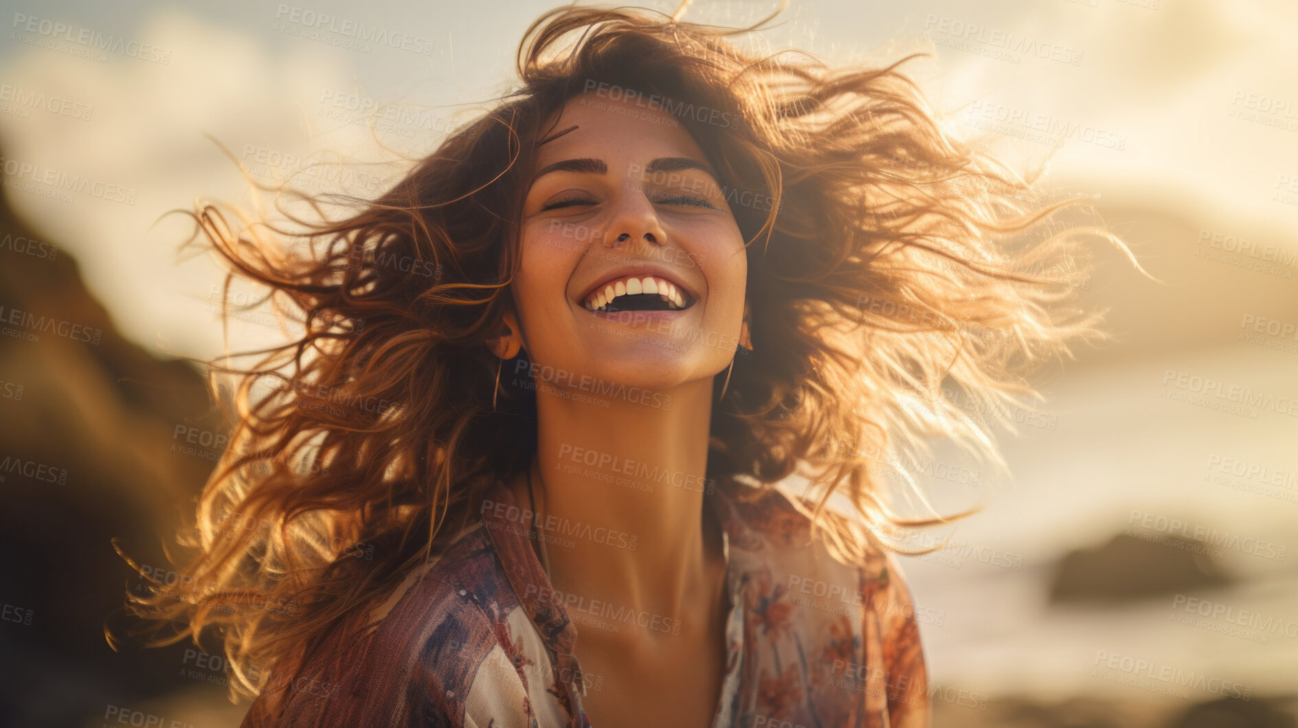 Buy stock photo Portrait of a young woman at the beach enjoying free time and freedom outdoors