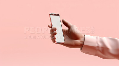 3D render of a hand holding a cellphone with copy space or screen for your app design