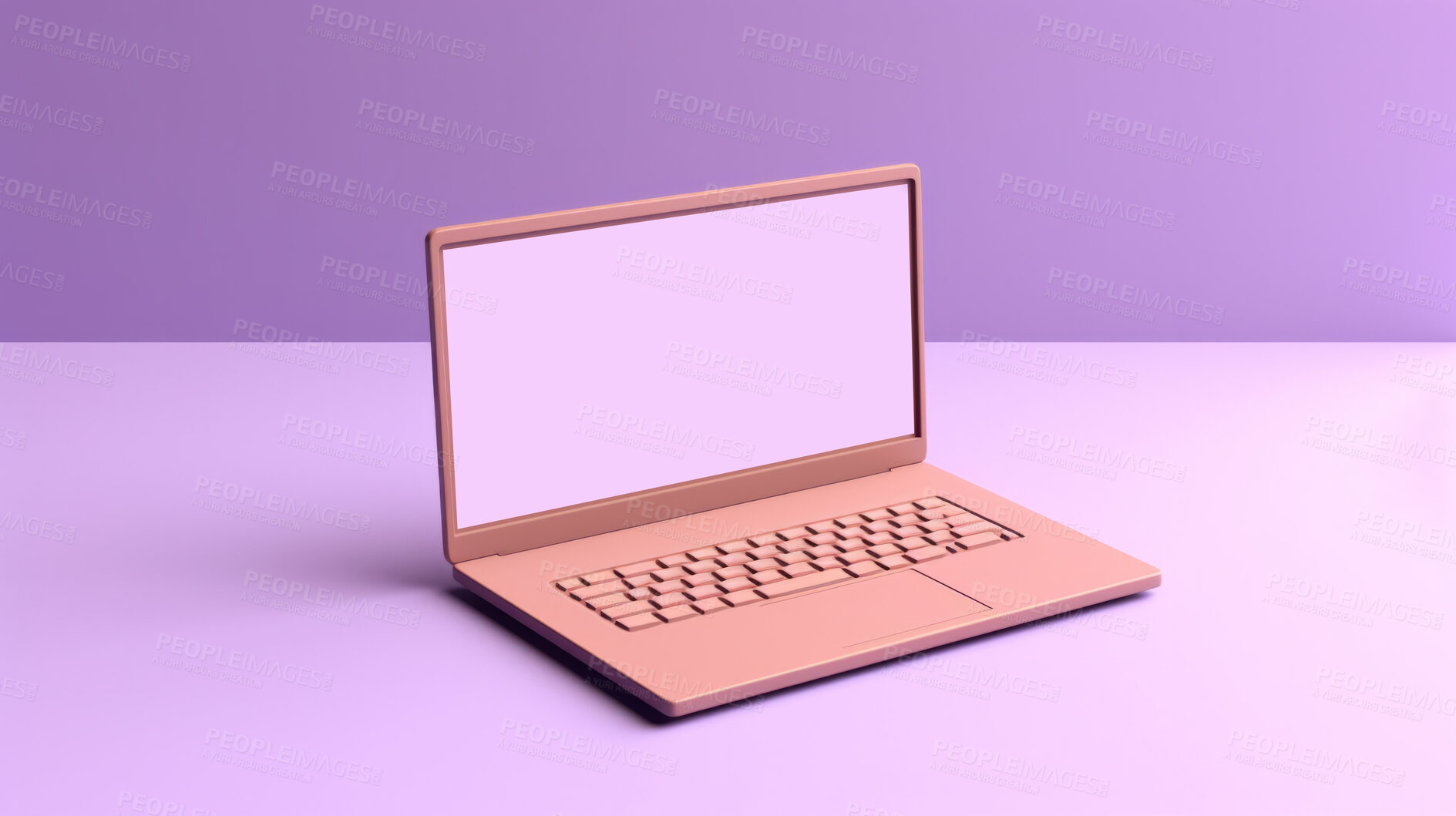 Buy stock photo 3D render of a blank laptop with copy space or screen for your app design