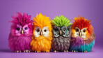 Owls wearing human clothes. Abstract art background copyspace concept.