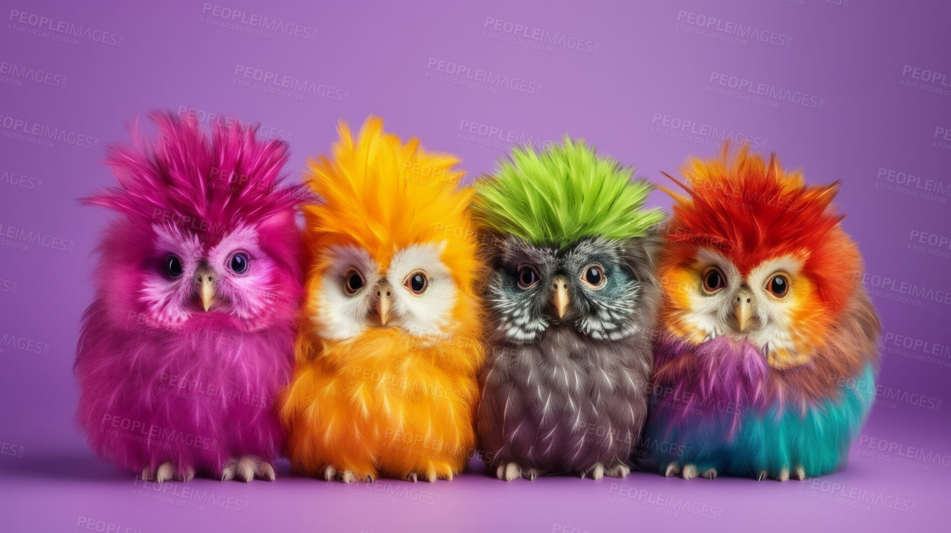 Buy stock photo Owls wearing human clothes. Abstract art background copyspace concept.