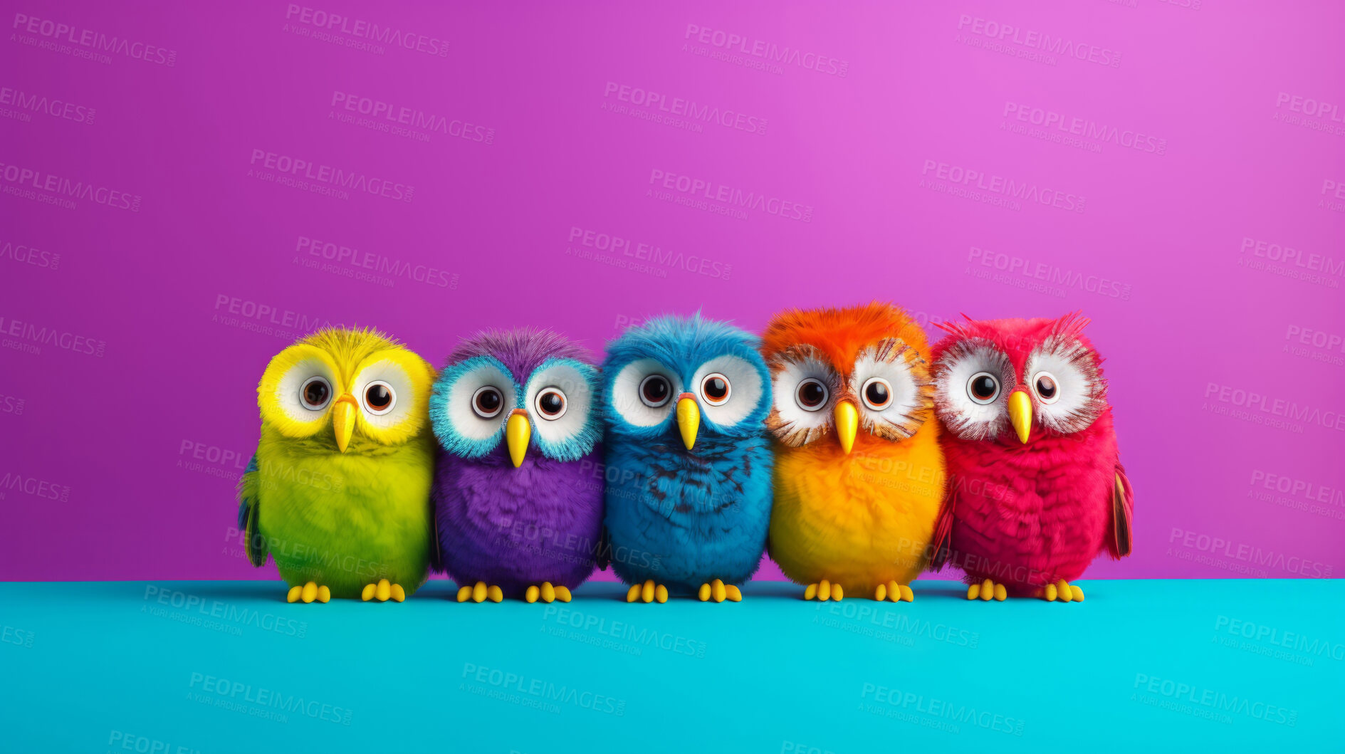 Buy stock photo Owls wearing human clothes. Abstract art background copyspace concept.