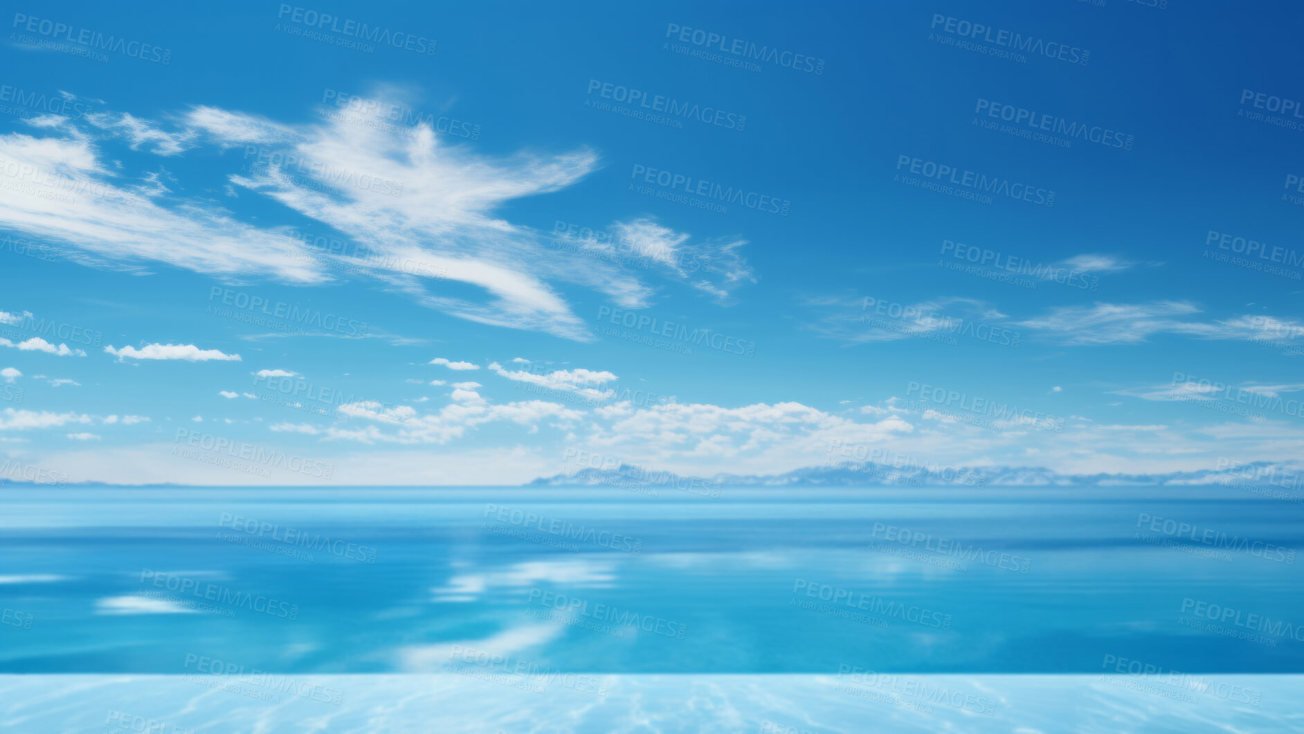 Buy stock photo Infinity pool against blue landscape. Blue-sky. Background concept.