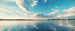 Wide view of lake. Blue-sky in sunset. Background concept.