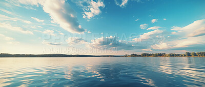 Wide view of lake. Blue-sky in sunset. Background concept.