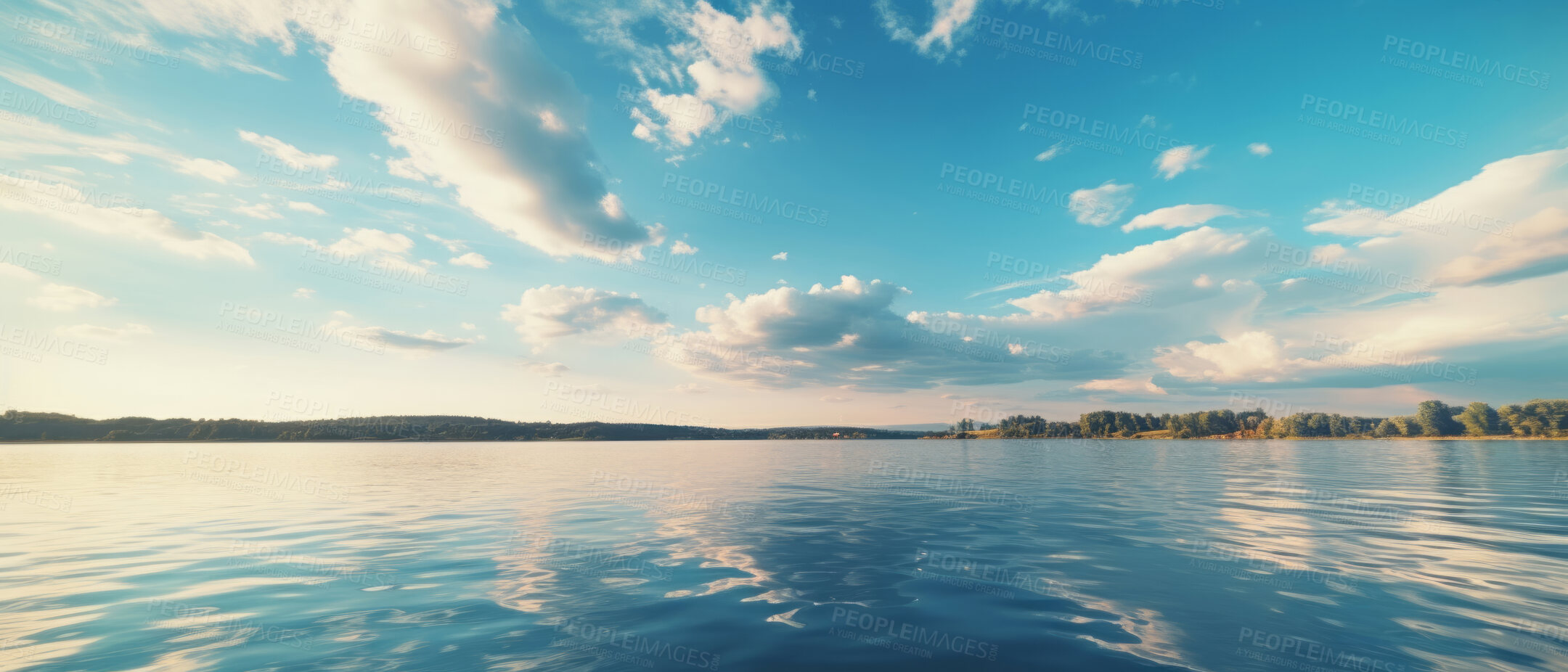 Buy stock photo Wide view of lake. Blue-sky in sunset. Background concept.