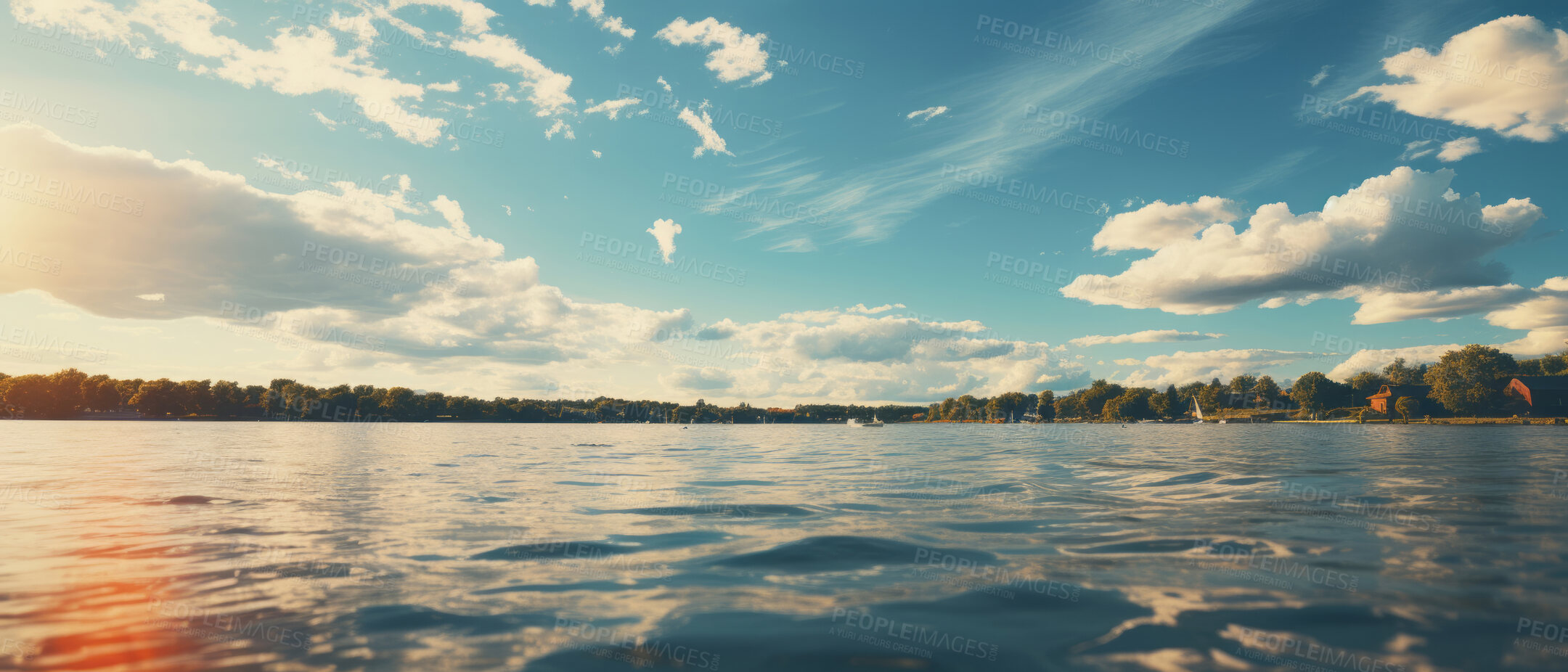 Buy stock photo Wide view of lake. Blue-sky in sunset. Background concept.