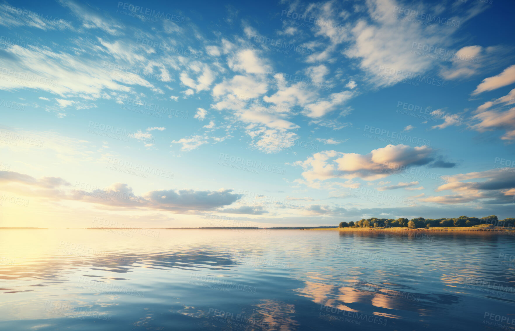 Buy stock photo Wide view of lake. Blue-sky in sunset. Background concept.