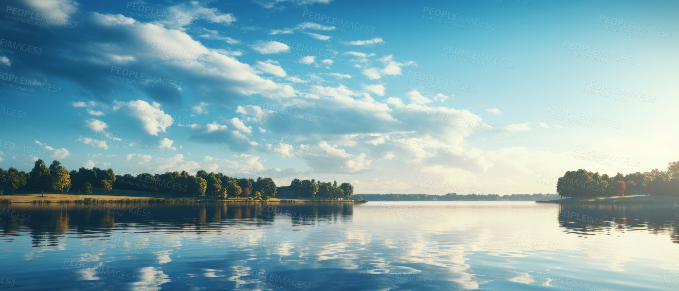 Buy stock photo Wide view of lake. Blue-sky in sunset. Background concept.