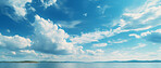 Wide view of lake. Cloudy blue-sky. Background concept.