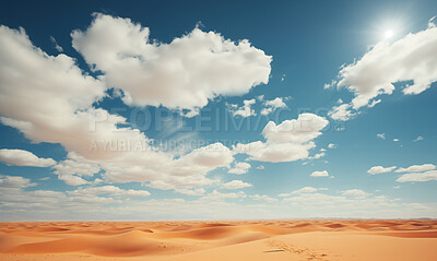 Desert landscape Background. Clouds in sky. Wallpaper. Copy space concept.