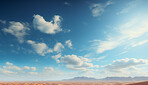 Desert landscape Background. Clouds in sky. Wallpaper. Copy space concept.