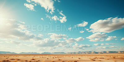 Desert landscape Background. Clouds in sky. Wallpaper. Copy space concept.