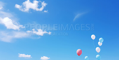 Balloons and Clouds against blue-sky. Background, wallpaper. Copy space.