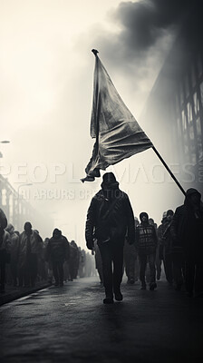 Journalistic shot of protester waving flag. Human rights, freedom. Activism concept.