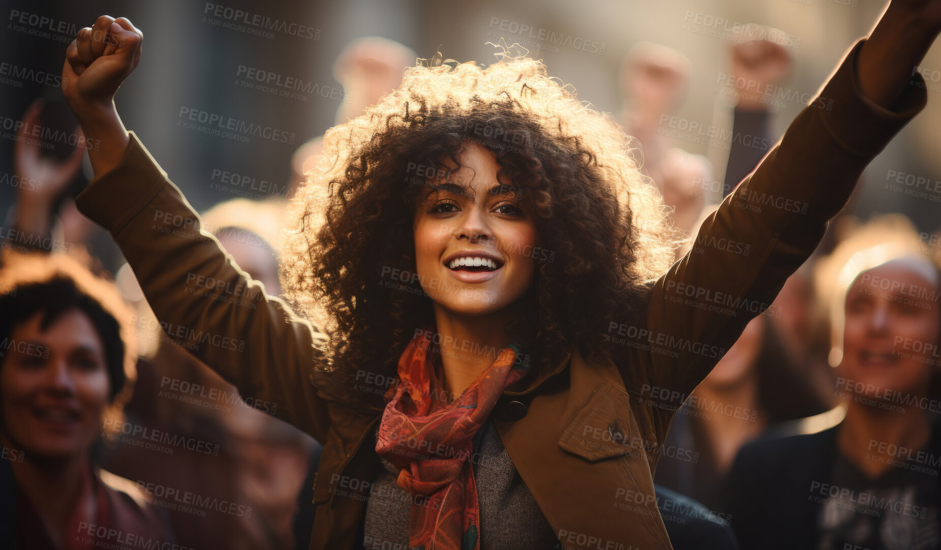 Buy stock photo Happy woman protester in mach. Human rights. Activism concept.