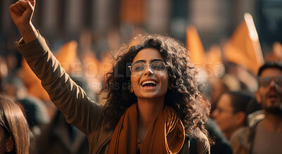 Happy african american protester raising fist. Human rights. Activism concept.
