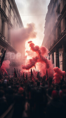 Red smoke seen at protest. Human rights.Riot activism concept.