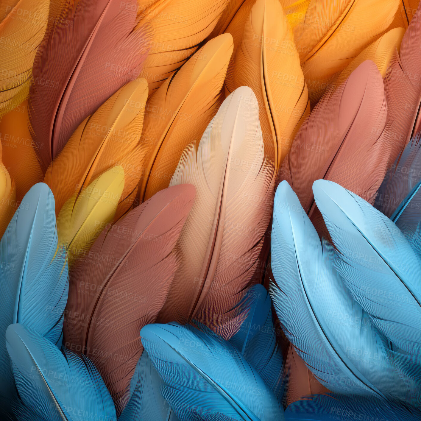 Buy stock photo Closeup colorful feathers creative banner. Abstract art texture detail background